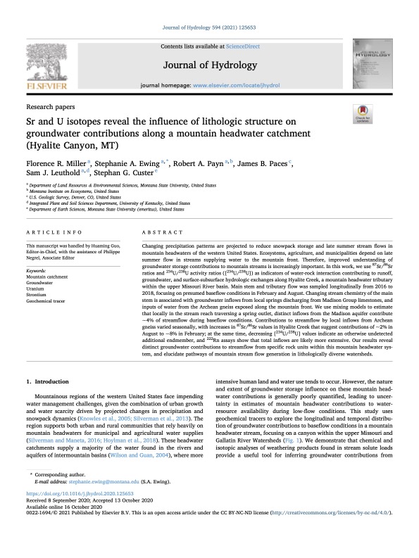 Using Sr and U isotopes to understand mountain baseflow