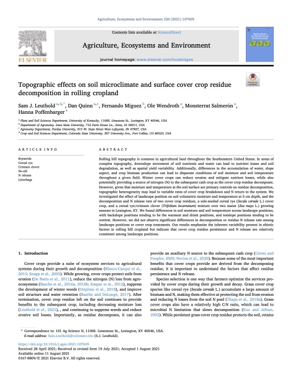 Topographic shifts in microclimate and cover crop decomposition