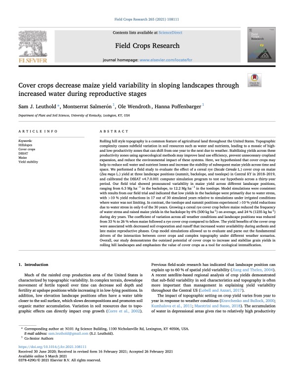 Cover crops buffer yield variability via increased soil water