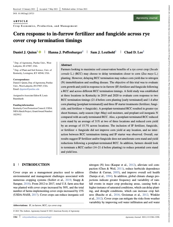 In-furrow input interactations with cover crop termination timing
