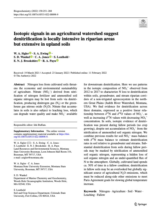 Isotopic evidence for spatially distributed denitrification