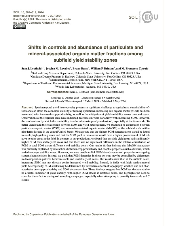 Heterogenous SOM fraction dynamics across yield stability zones